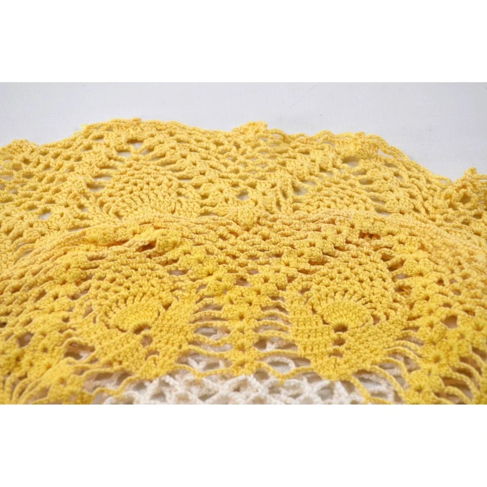Vintage Round White & Yellow Handmade Crochet Doily 22